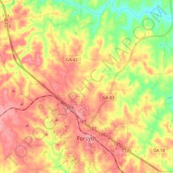 Mappa topografica Forsyth, altitudine, rilievo