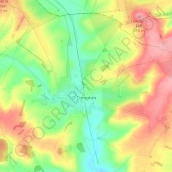 Mappa topografica Compton, altitudine, rilievo