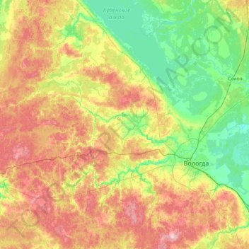 Mappa topografica Vologda, altitudine, rilievo