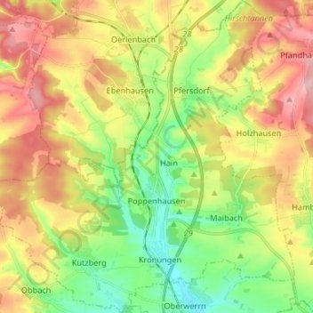 Mappa topografica Poppenhausen, altitudine, rilievo