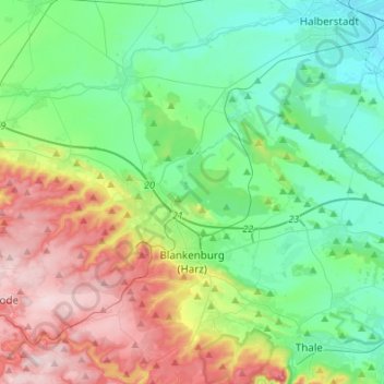 Mappa topografica Blankenburg, altitudine, rilievo