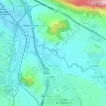 Mappa topografica Imárcoain, altitudine, rilievo
