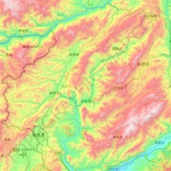 Mappa topografica 镇康县, altitudine, rilievo