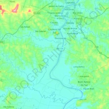 Mappa topografica Cruzeiro do Sul, altitudine, rilievo