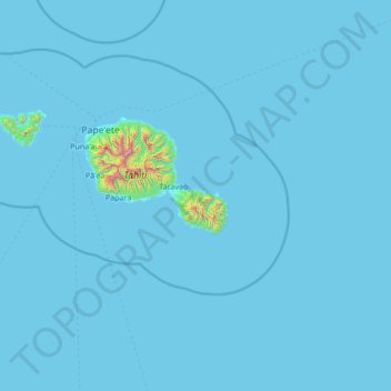 Mappa topografica Taiarapu-Est, altitudine, rilievo