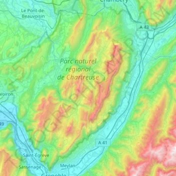Mappa topografica Massif de la Chartreuse, altitudine, rilievo