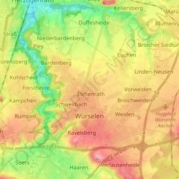 Mappa topografica Würselen, altitudine, rilievo