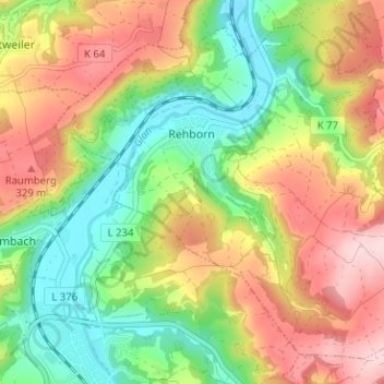 Mappa topografica Rehborn, altitudine, rilievo
