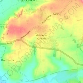 Mappa topografica Middleton Cheney, altitudine, rilievo