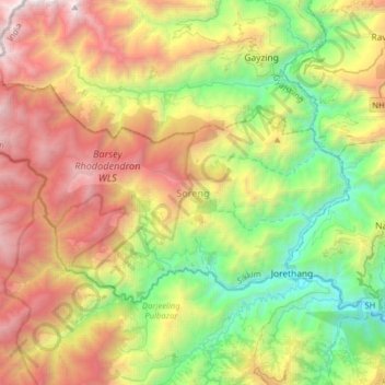 Mappa topografica Soreng, altitudine, rilievo