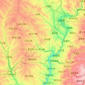 Mappa topografica 府谷县, altitudine, rilievo