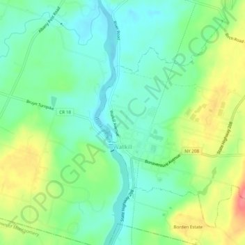 Mappa topografica Wallkill, altitudine, rilievo