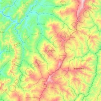 Mappa topografica Tseminyu, altitudine, rilievo