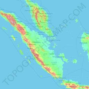 Mappa topografica Sumatra, altitudine, rilievo