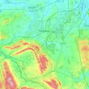Mappa topografica Salzgitter, altitudine, rilievo