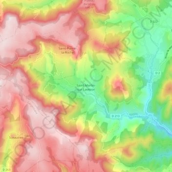 Mappa topografica Saint-Martin-sur-Lavezon, altitudine, rilievo