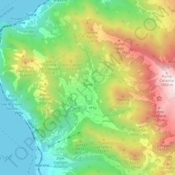 Mappa topografica Zone, altitudine, rilievo