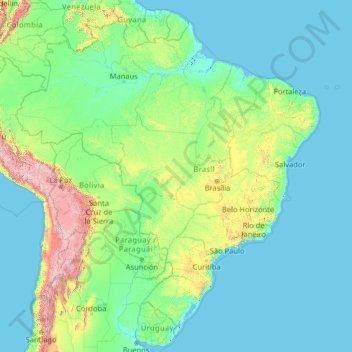 Mappa topografica Brasile, altitudine, rilievo