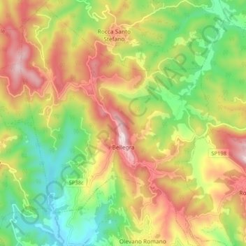 Mappa topografica Bellegra, altitudine, rilievo
