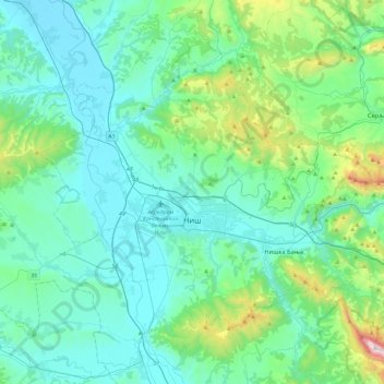 Mappa topografica City of Niš, altitudine, rilievo