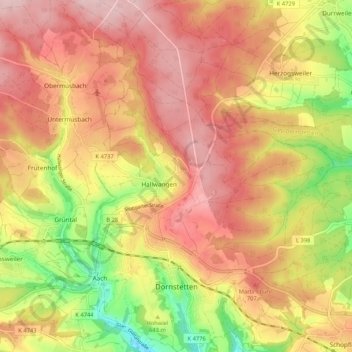 Mappa topografica Dornstetten, altitudine, rilievo