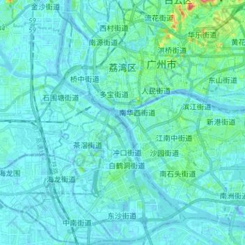 Mappa topografica 荔湾区, altitudine, rilievo