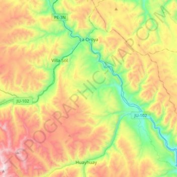 Mappa topografica La Oroya, altitudine, rilievo