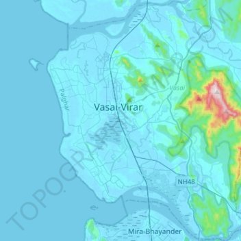Mappa topografica Vasai-Virar, altitudine, rilievo