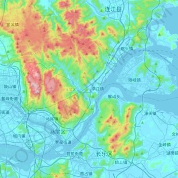 Mappa topografica 马尾区, altitudine, rilievo