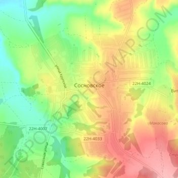 Mappa topografica городское поселение Сосновское, altitudine, rilievo
