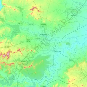 Mappa topografica Nashik Taluka, altitudine, rilievo