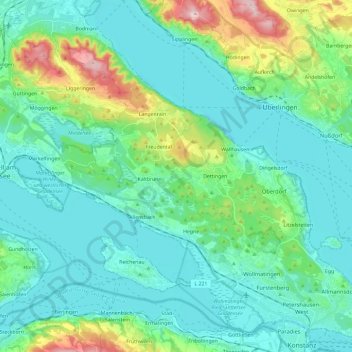 Mappa topografica Bodanrück, altitudine, rilievo