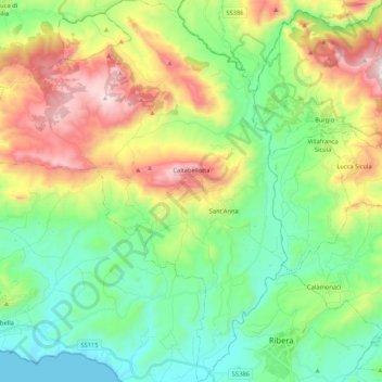 Mappa topografica Caltabellotta, altitudine, rilievo