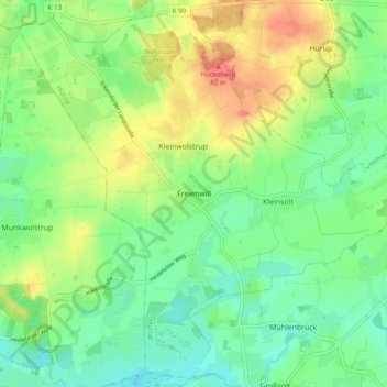 Mappa topografica Freienwill, altitudine, rilievo