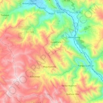 Mappa topografica Huaro, altitudine, rilievo