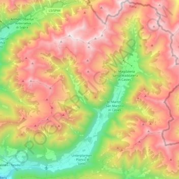 Mappa topografica Gsies, altitudine, rilievo