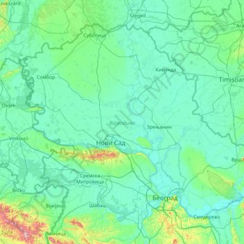 Mappa topografica Војводина, altitudine, rilievo