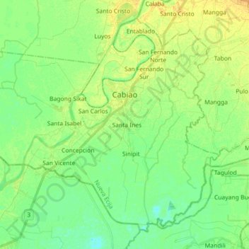 Mappa topografica Cabiao, altitudine, rilievo