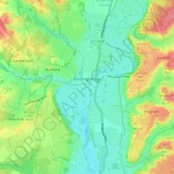 Mappa topografica Fordingbridge, altitudine, rilievo