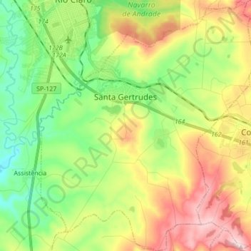Mappa topografica Santa Gertrudes, altitudine, rilievo