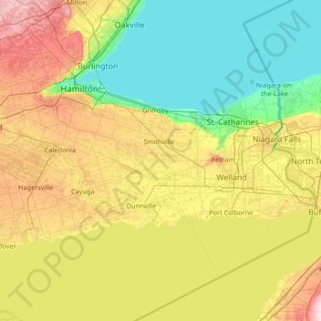 Mappa topografica Niagara Peninsula, altitudine, rilievo