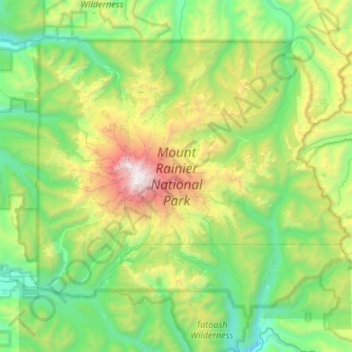 Mappa topografica Mount Rainier National Park, altitudine, rilievo