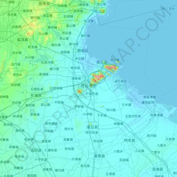 Mappa topografica 连云港市, altitudine, rilievo