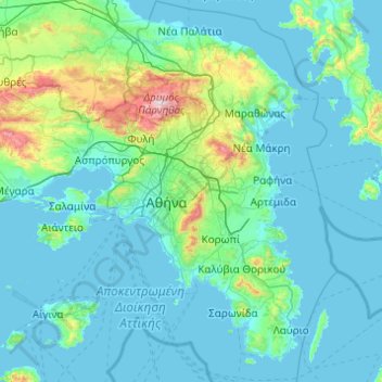 Mappa topografica Attica, altitudine, rilievo