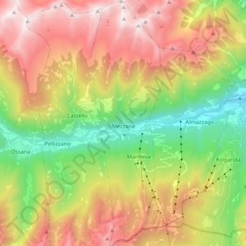 Mappa topografica Mezzana, altitudine, rilievo