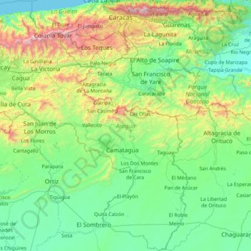Mappa topografica Estado Aragua, altitudine, rilievo