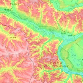Mappa topografica Зміївська міська громада, altitudine, rilievo