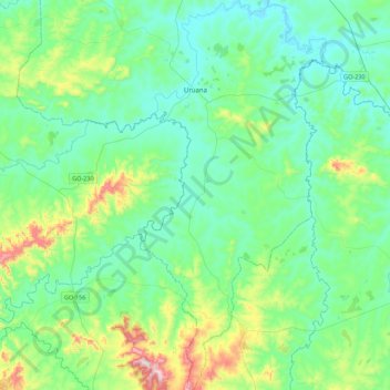 Mappa topografica Uruana, altitudine, rilievo