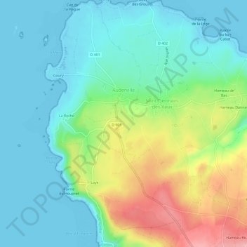 Mappa topografica Auderville, altitudine, rilievo
