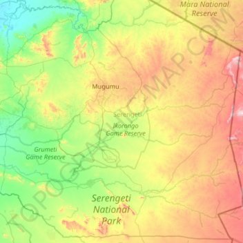 Mappa topografica Serengeti, altitudine, rilievo